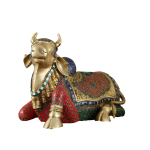 Brass Nandi Statue with Stonework | 15" x 21" x 11" | 22.5 kg | Intricate Stone Inlay | Traditional Hindu Temple Bull Sculpture | Sacred Art | Jaipurio